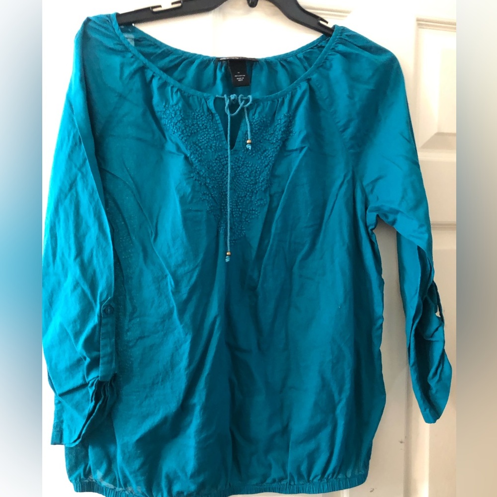 Lane Bryant Women's Teal Long-Sleeve Peasant Top